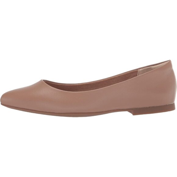 Womens Brown Faux Leather Closed Pointed-Toe Low Heel Slip On Ballet Flat Shoes - Picture 6 of 9